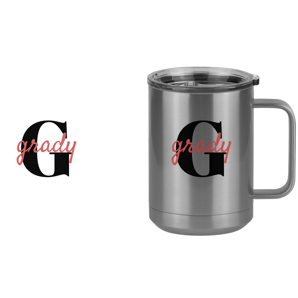 Personalized Name Over Initial Coffee Mug Tumbler with Handle (15 oz) - Design View