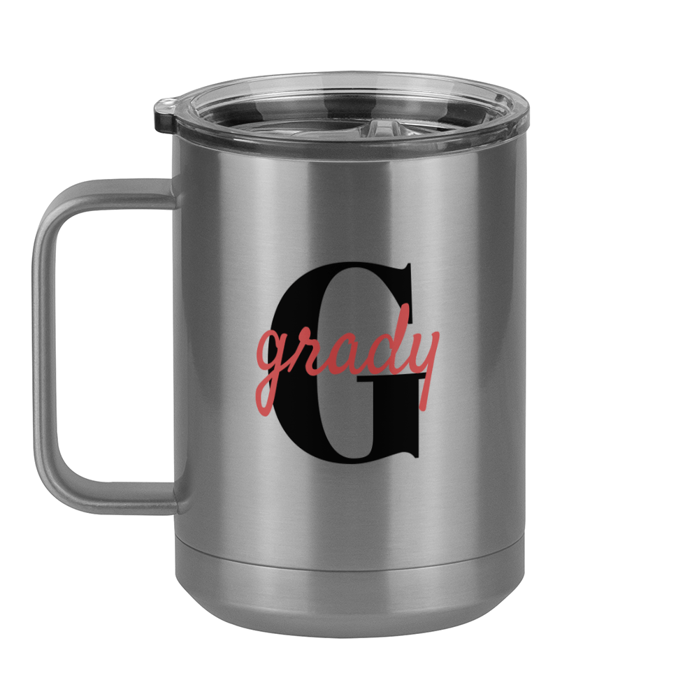 Personalized Name Over Initial Coffee Mug Tumbler with Handle (15 oz) - Left View