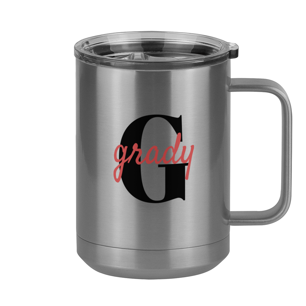 Personalized Name Over Initial Coffee Mug Tumbler with Handle (15 oz) - Right View