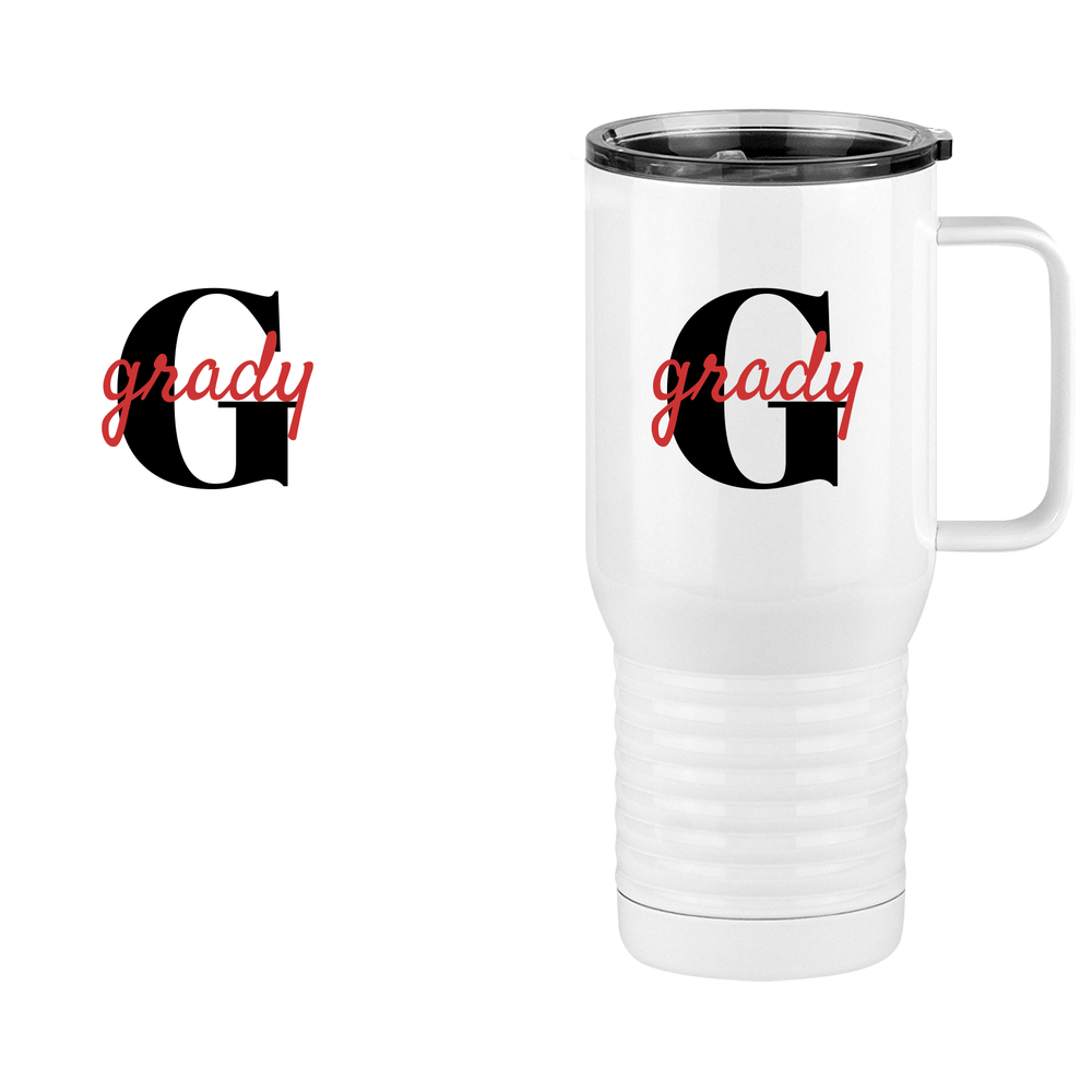 Personalized Name Over Initial Travel Coffee Mug Tumbler with Handle (20 oz) - Design View