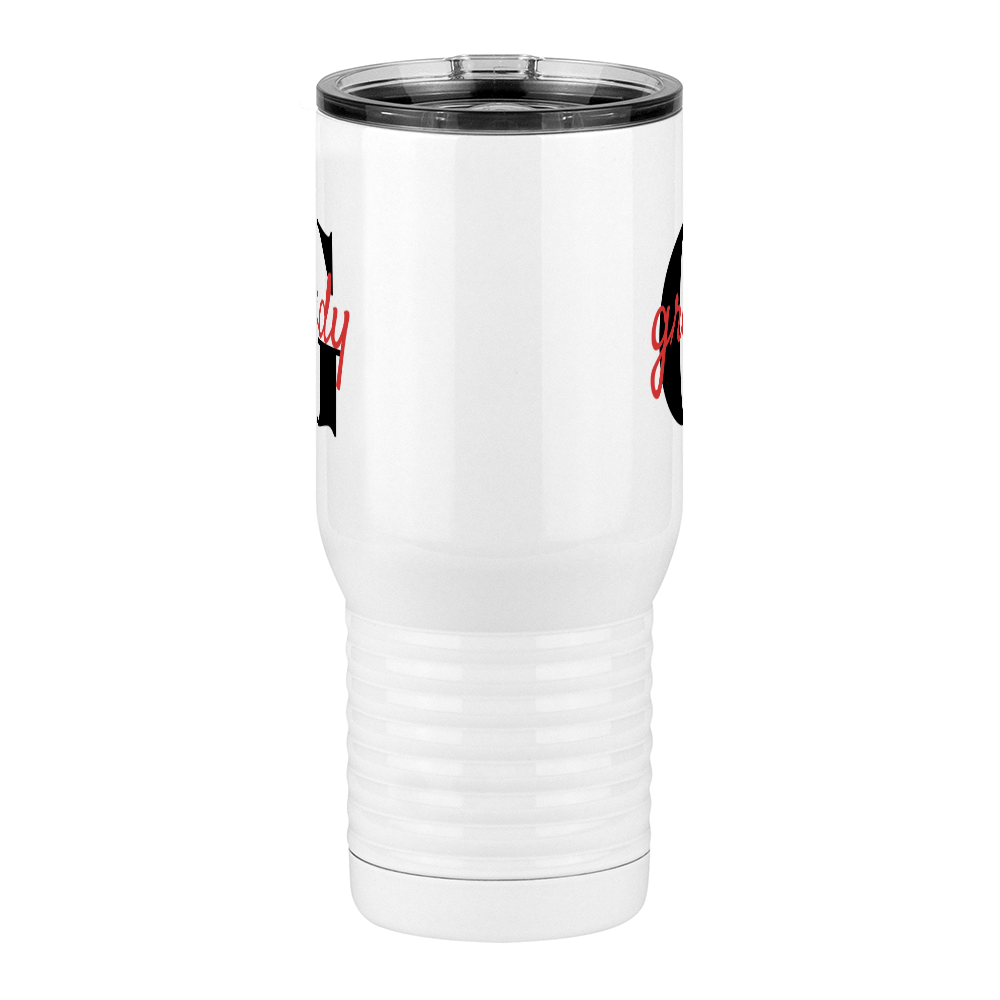 Personalized Name Over Initial Travel Coffee Mug Tumbler with Handle (20 oz) - Front View