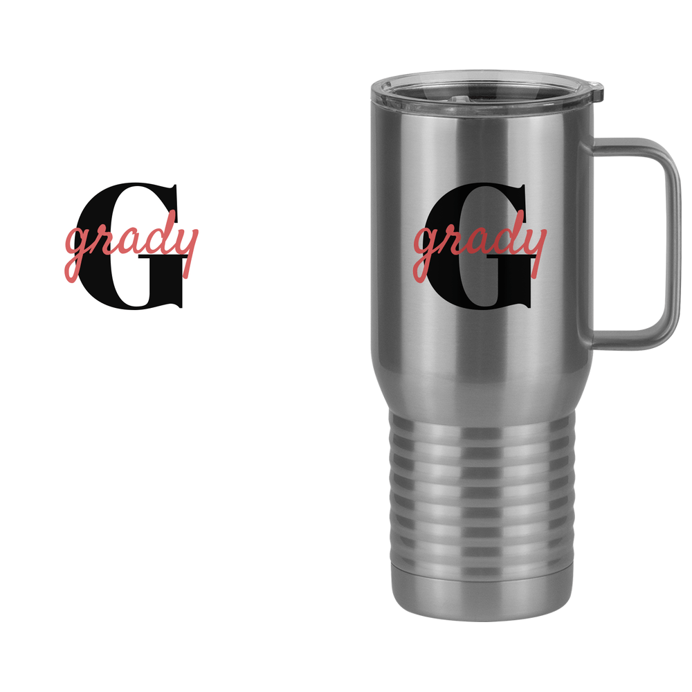 Personalized Name Over Initial Travel Coffee Mug Tumbler with Handle (20 oz) - Design View