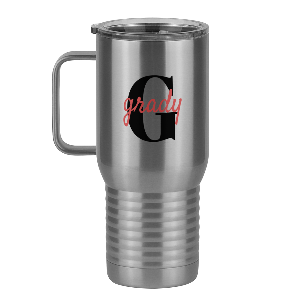 Personalized Name Over Initial Travel Coffee Mug Tumbler with Handle (20 oz) - Left View