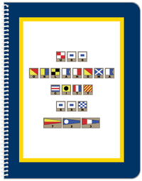 Thumbnail for Personalized Nautical Flags Notebook - Navy Blue and Gold - Flags with Light Brown Frames - Front View