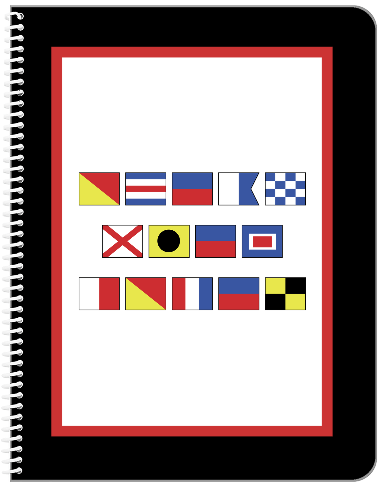 Personalized Nautical Flags Notebook - Black and Red - Flags without Letters - Front View
