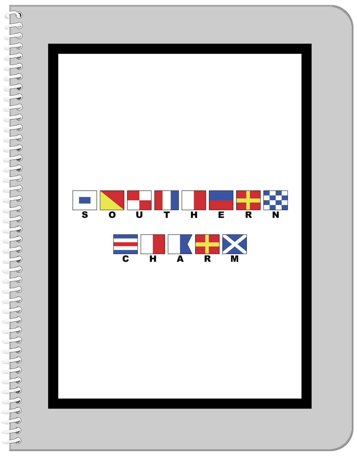 Personalized Nautical Flags Notebook - Grey and Black - Flags with Small Letters - Front View