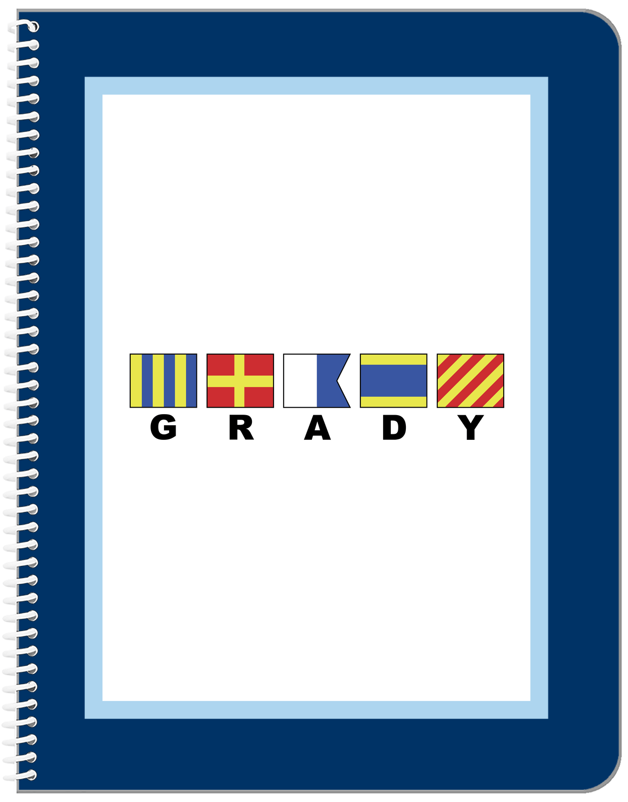 Personalized Nautical Flags Notebook - Navy and Blue - Flags with Large Letters - Front View