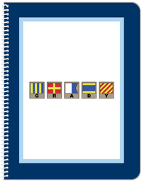 Thumbnail for Personalized Nautical Flags Notebook - Navy and Blue - Flags with Light Brown Frames - Front View