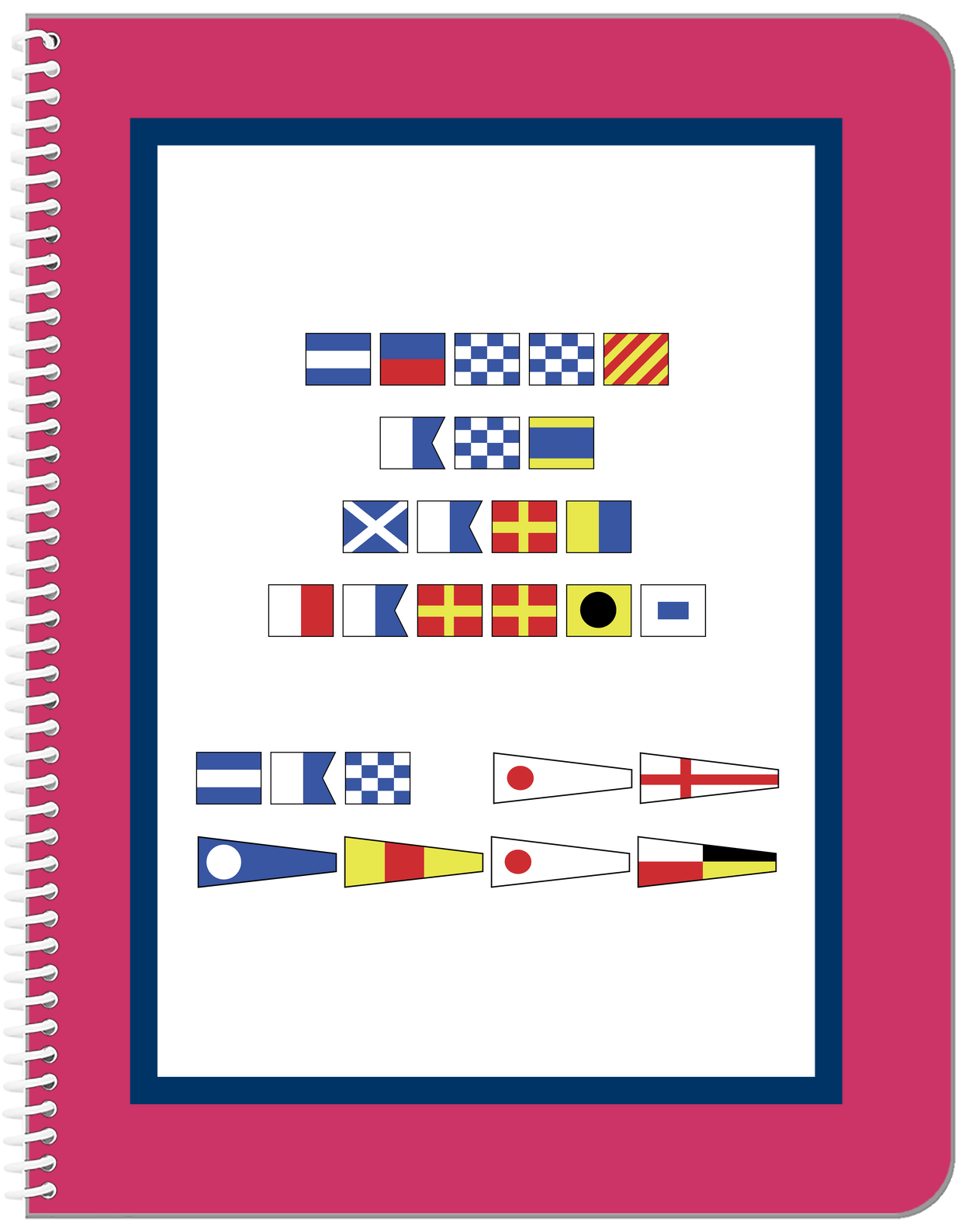 Personalized Nautical Flags Notebook - Pink and Blue - Flags without Letters - Front View