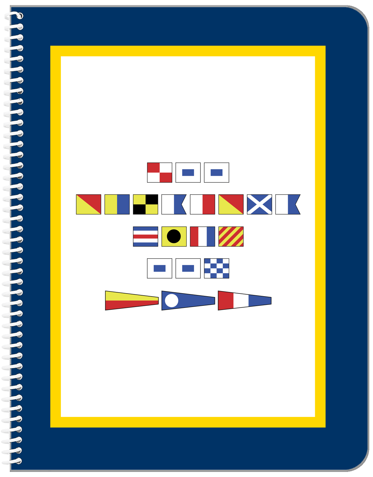 Personalized Nautical Flags Notebook - Navy Blue and Gold - Flags without Letters - Front View