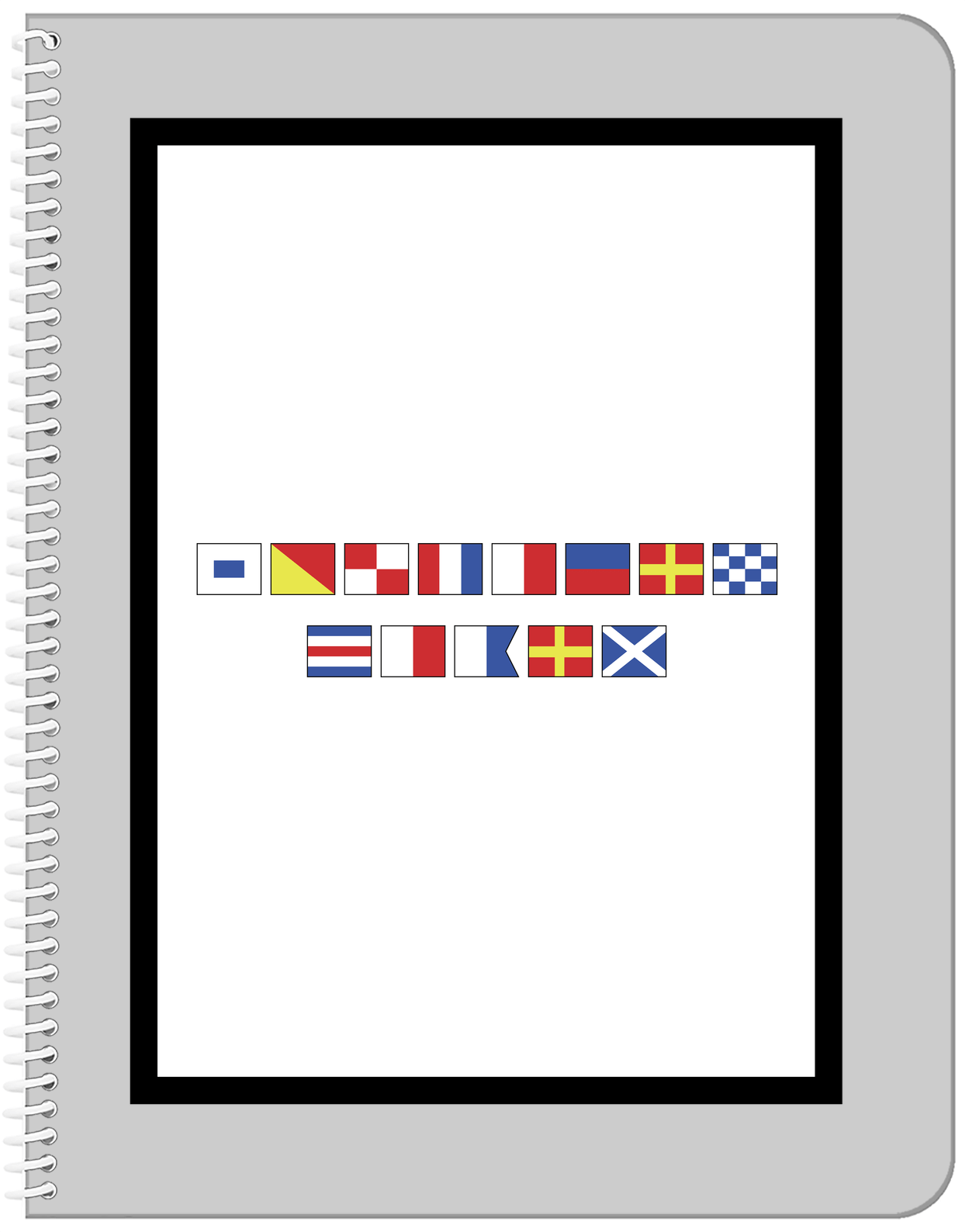 Personalized Nautical Flags Notebook - Grey and Black - Flags without Letters - Front View