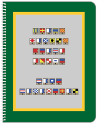 Thumbnail for Personalized Nautical Flags Notebook - Green and Gold - Flags with Light Brown Frames - Front View