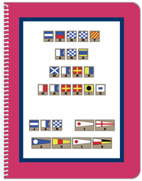 Thumbnail for Personalized Nautical Flags Notebook - Pink and Blue - Flags with Light Brown Frames - Front View