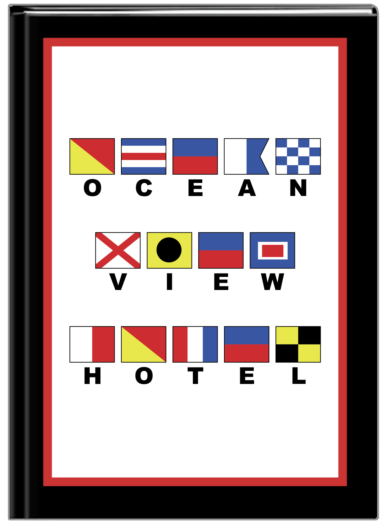 Personalized Nautical Flags Journal - Black and Red - Flags with Large Letters - Front View