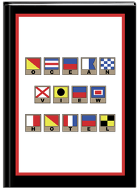 Thumbnail for Personalized Nautical Flags Journal - Black and Red - Flags with Light Brown Frames - Front View