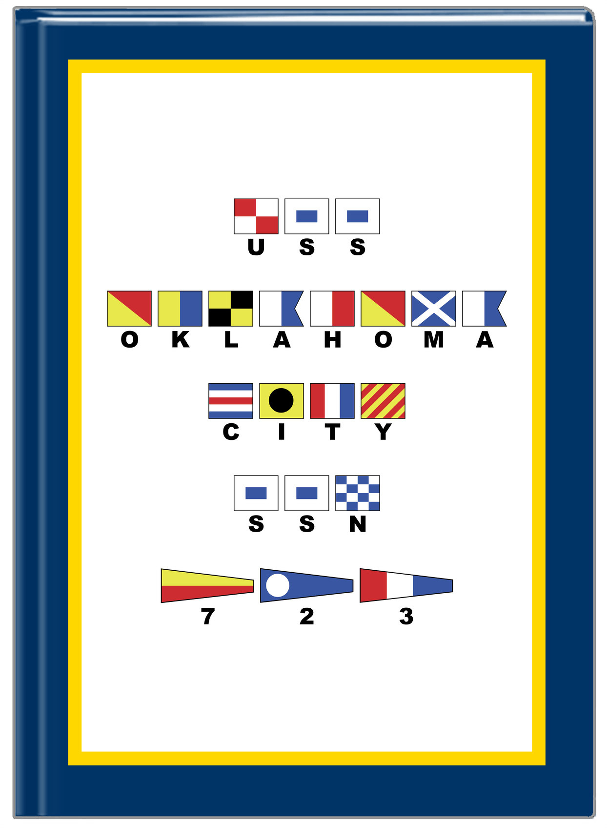 Personalized Nautical Flags Journal - Navy Blue and Gold - Flags with Large Letters - Front View