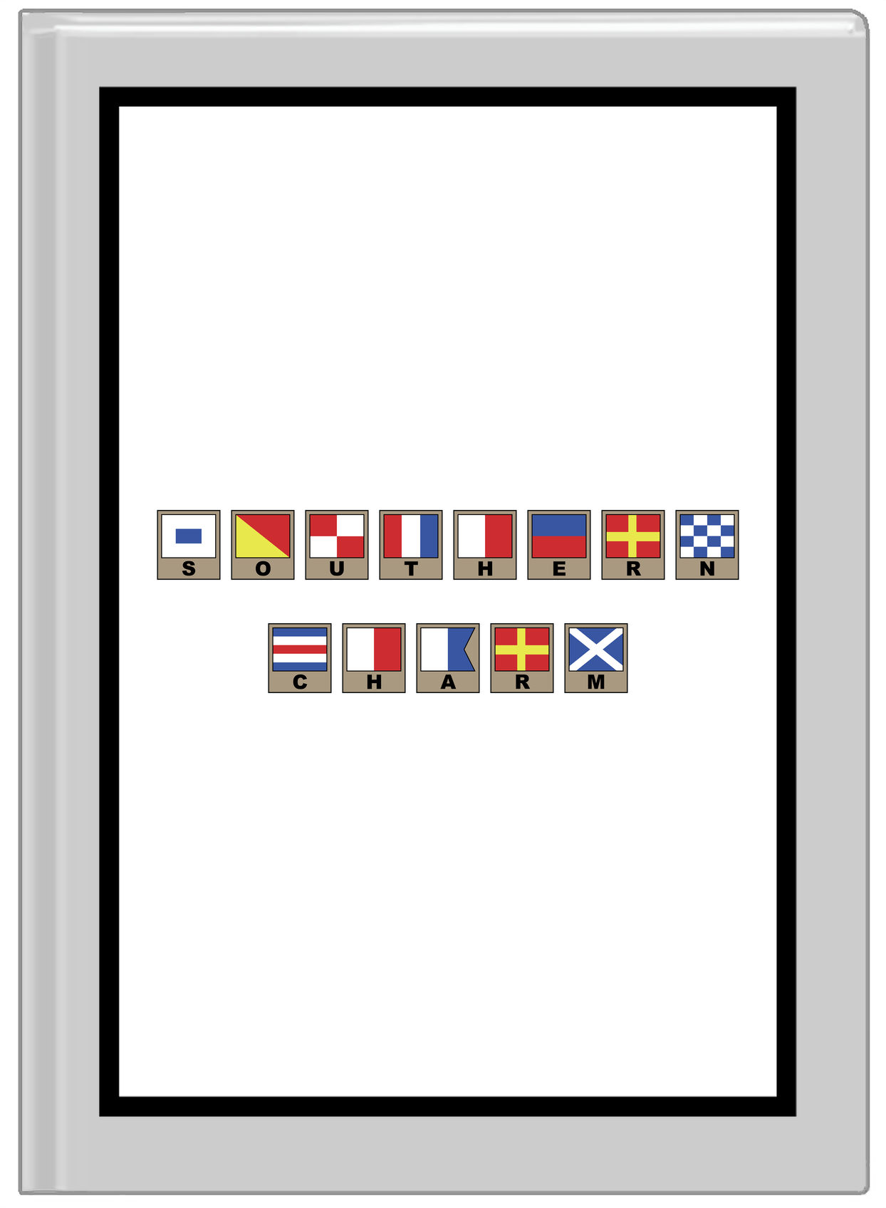 Personalized Nautical Flags Journal - Grey and Black - Flags with Light Brown Frames - Front View