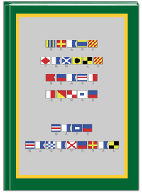 Thumbnail for Personalized Nautical Flags Journal - Green and Gold - Flags with Grey Letters - Front View