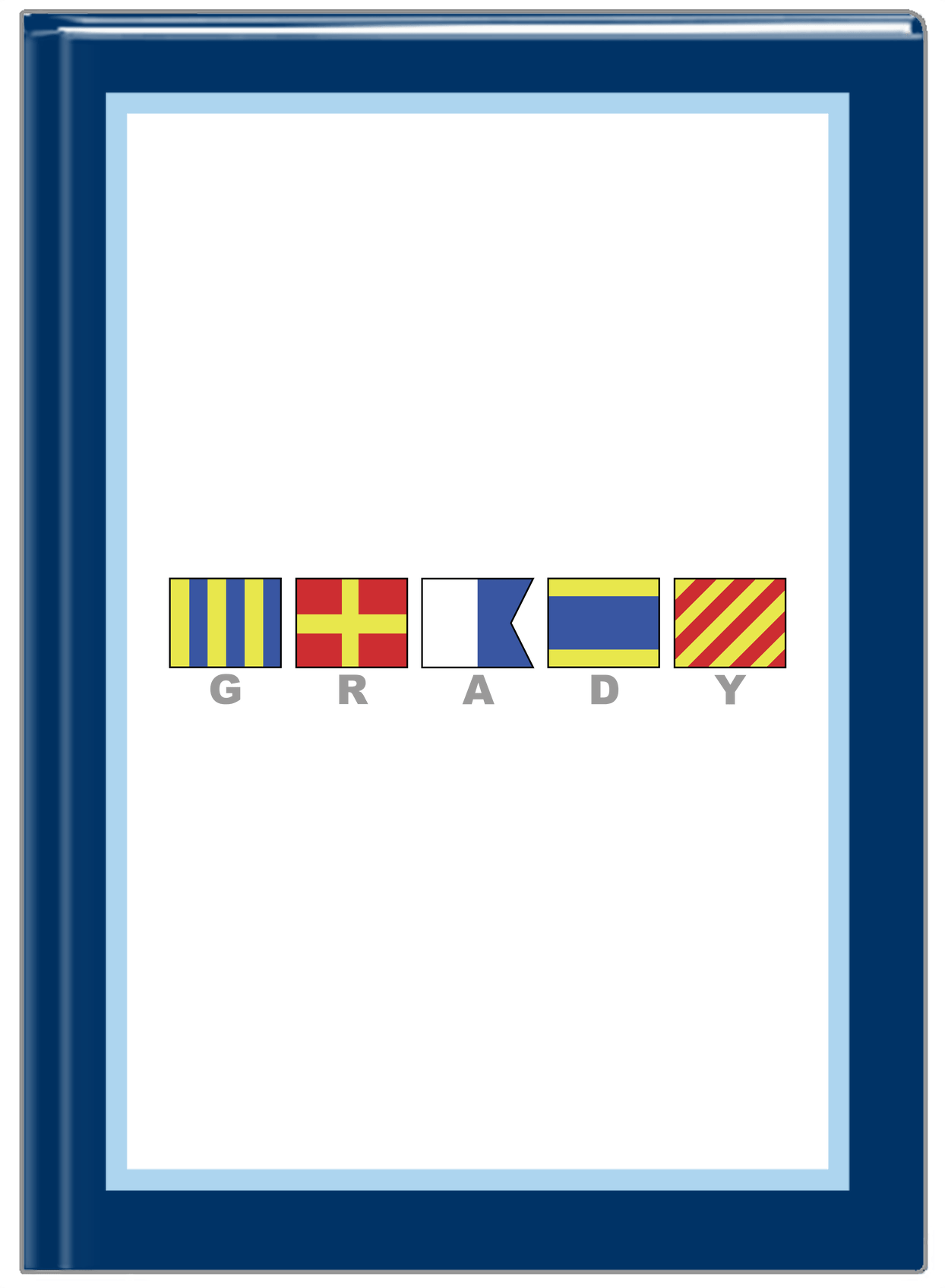 Personalized Nautical Flags Journal - Navy and Blue - Flags with Grey Letters - Front View