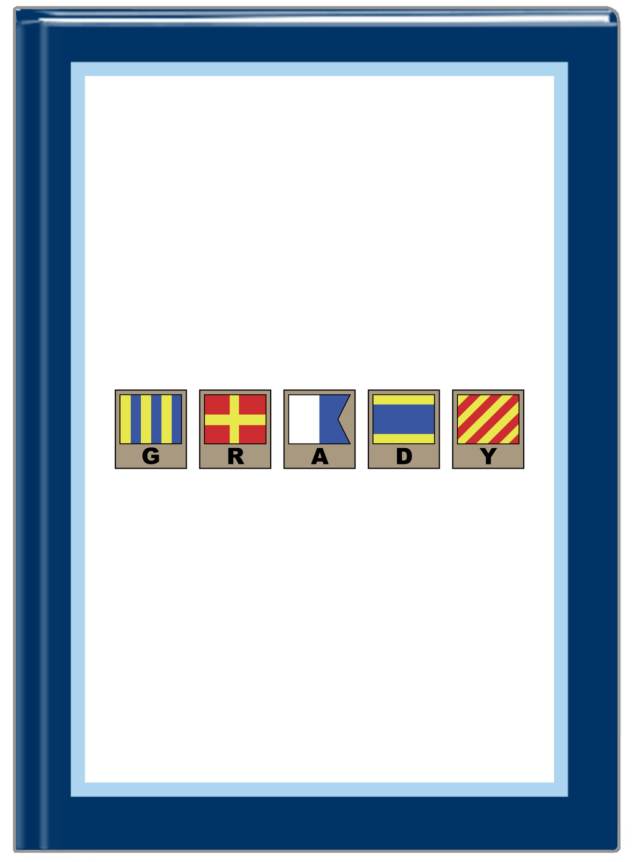 Personalized Nautical Flags Journal - Navy and Blue - Flags with Light Brown Frames - Front View