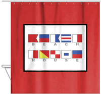 Thumbnail for Personalized Nautical Flags Shower Curtain - Red and Black - Flags With Grey Letters - Hanging View