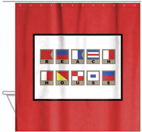 Thumbnail for Personalized Nautical Flags Shower Curtain - Red and Black - Flags With Light Brown Frames - Hanging View