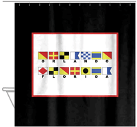 Thumbnail for Personalized Nautical Flags Shower Curtain - Black and Red - Flags With Small Letters - Hanging View