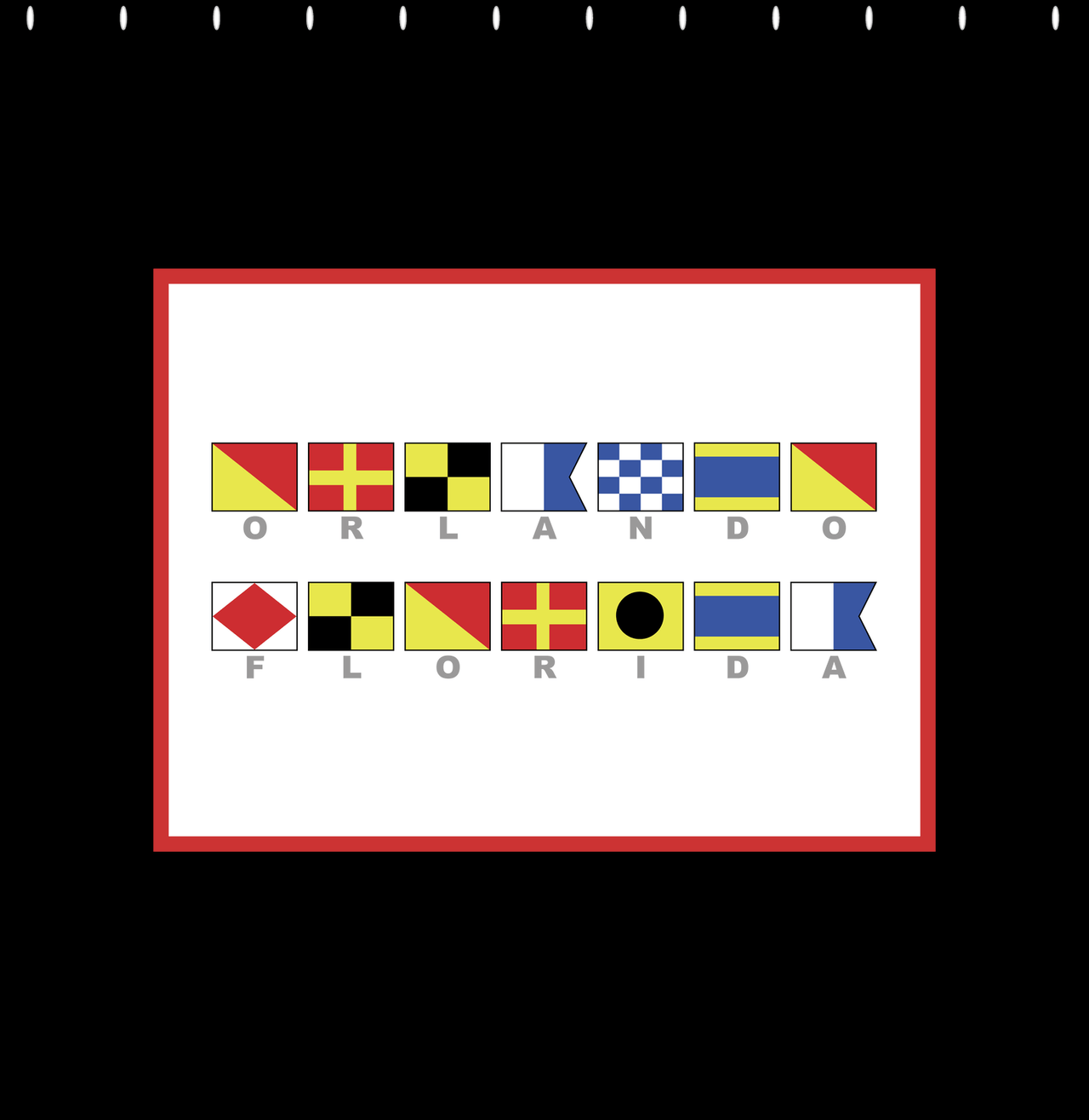 Personalized Nautical Flags Shower Curtain - Black and Red - Flags With Grey Letters - Decorate View