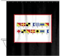 Thumbnail for Personalized Nautical Flags Shower Curtain - Black and Red - Flags With Grey Letters - Hanging View