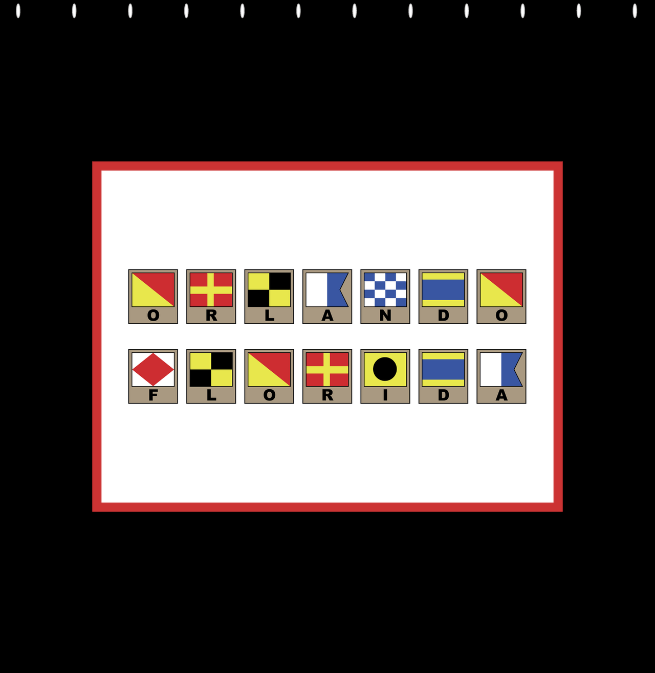Personalized Nautical Flags Shower Curtain - Black and Red - Flags With Light Brown Frames - Decorate View