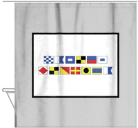 Thumbnail for Personalized Nautical Flags Shower Curtain - Grey and Black - Flags Without Letters - Hanging View