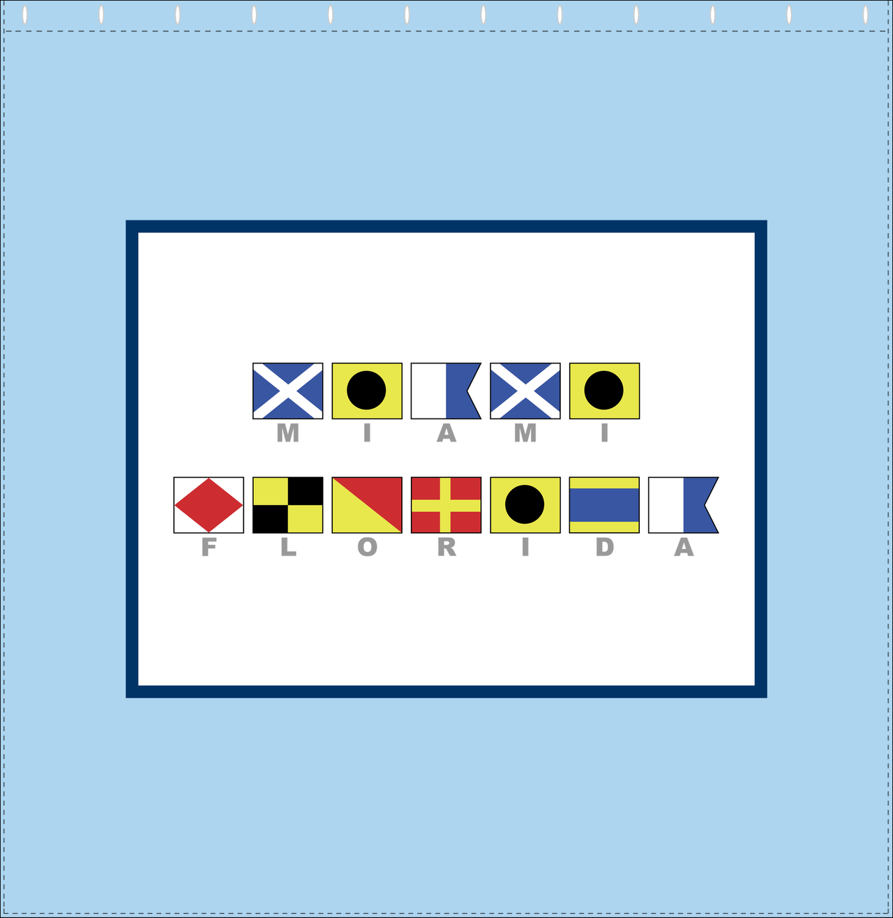 Personalized Nautical Flags Shower Curtain - Blue and Navy - Flags With Grey Letters - Decorate View