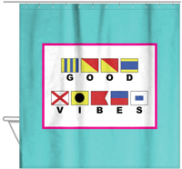 Thumbnail for Personalized Nautical Flags Shower Curtain - Teal and Pink - Flags With Large Letters - Hanging View