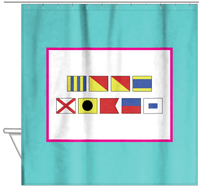 Thumbnail for Personalized Nautical Flags Shower Curtain - Teal and Pink - Flags Without Letters - Hanging View