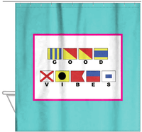 Thumbnail for Personalized Nautical Flags Shower Curtain - Teal and Pink - Flags With Small Letters - Hanging View