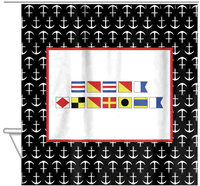 Thumbnail for Personalized Nautical Flags Shower Curtain with Anchors - Black and Red - Flags without Letters - Hanging View