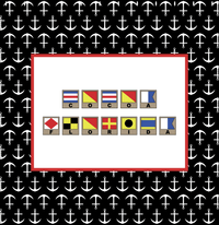 Thumbnail for Personalized Nautical Flags Shower Curtain with Anchors - Black and Red - Flags with Light Brown Frames - Decorate View