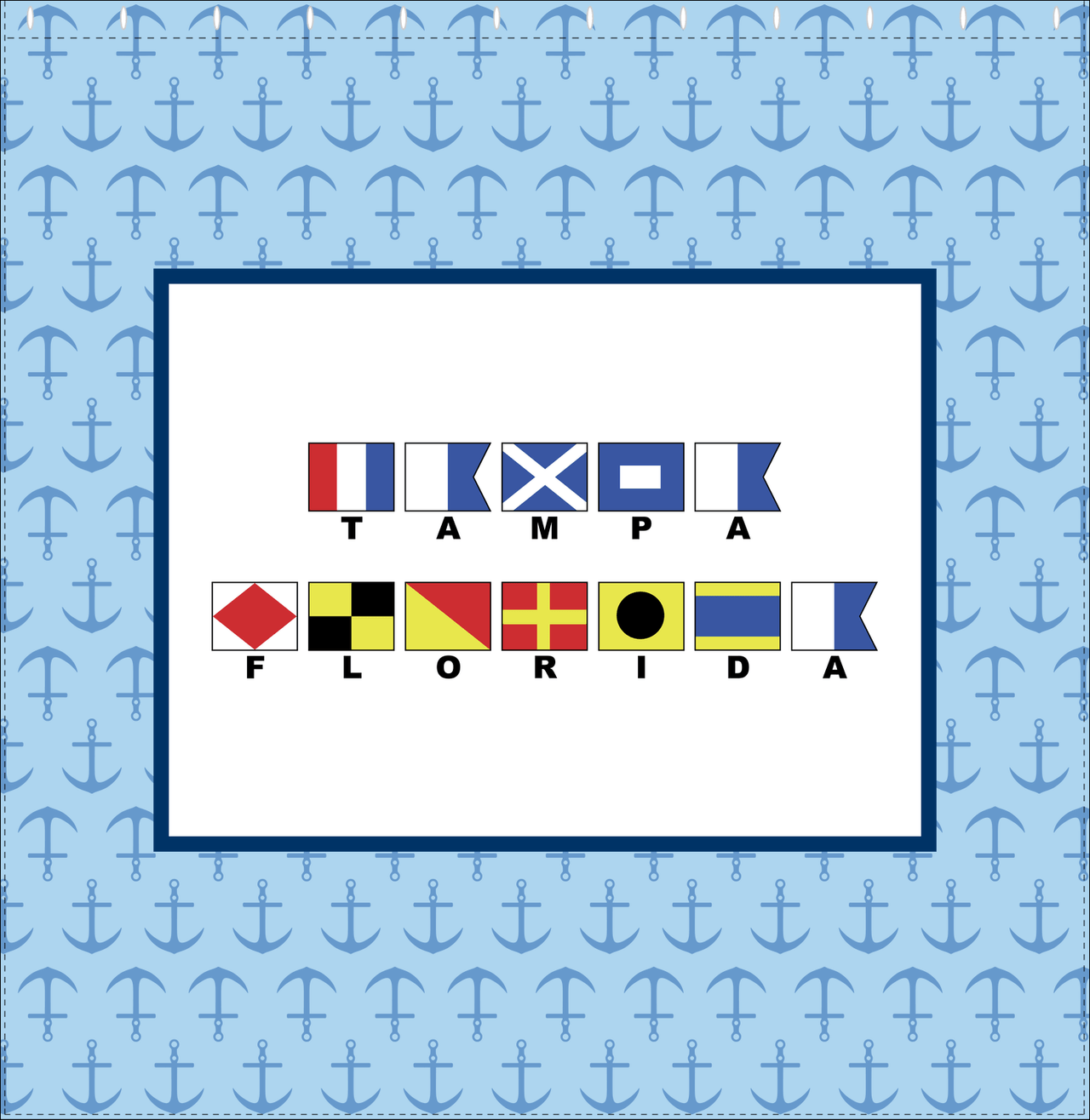 Personalized Nautical Flags Shower Curtain with Anchors - Blue and Navy - Flags with Small Letters - Decorate View