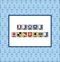 Thumbnail for Personalized Nautical Flags Shower Curtain with Anchors - Blue and Navy - Flags with Light Brown Frames - Decorate View