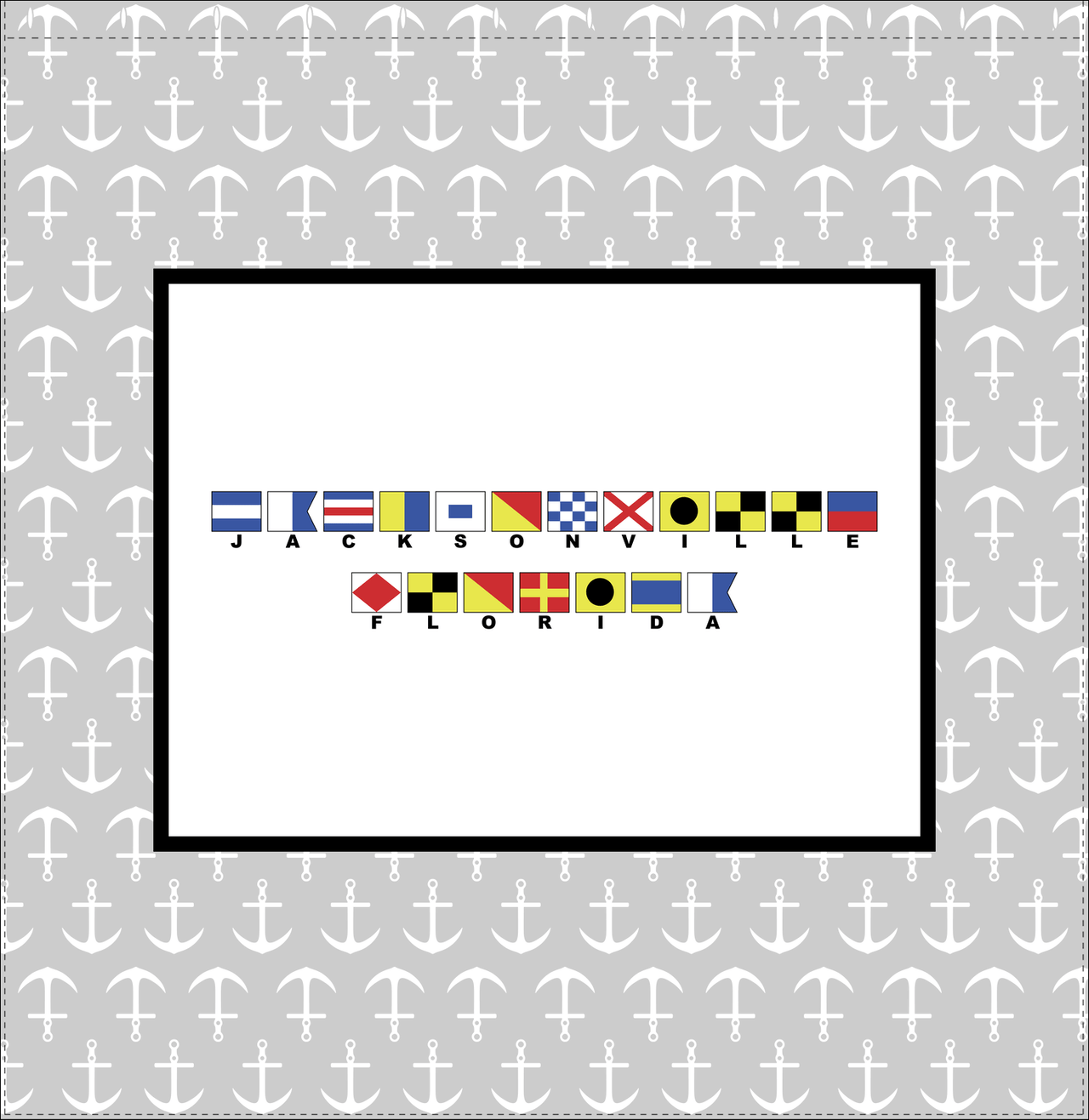 Personalized Nautical Flags Shower Curtain with Anchors - Grey and Black - Flags with Small Letters - Decorate View