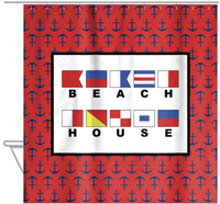Thumbnail for Personalized Nautical Flags Shower Curtain with Anchors - Red and Black - Flags with Large Letters - Hanging View