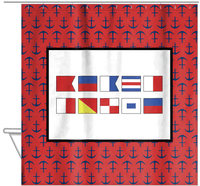 Thumbnail for Personalized Nautical Flags Shower Curtain with Anchors - Red and Black - Flags without Letters - Hanging View