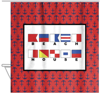 Thumbnail for Personalized Nautical Flags Shower Curtain with Anchors - Red and Black - Flags with Small Letters - Hanging View