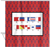 Thumbnail for Personalized Nautical Flags Shower Curtain with Anchors - Red and Black - Flags with Grey Letters - Hanging View