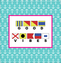 Thumbnail for Personalized Nautical Flags Shower Curtain with Anchors - Teal and Pink - Flags with Large Letters - Decorate View