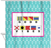 Thumbnail for Personalized Nautical Flags Shower Curtain with Anchors - Teal and Pink - Flags with Large Letters - Hanging View