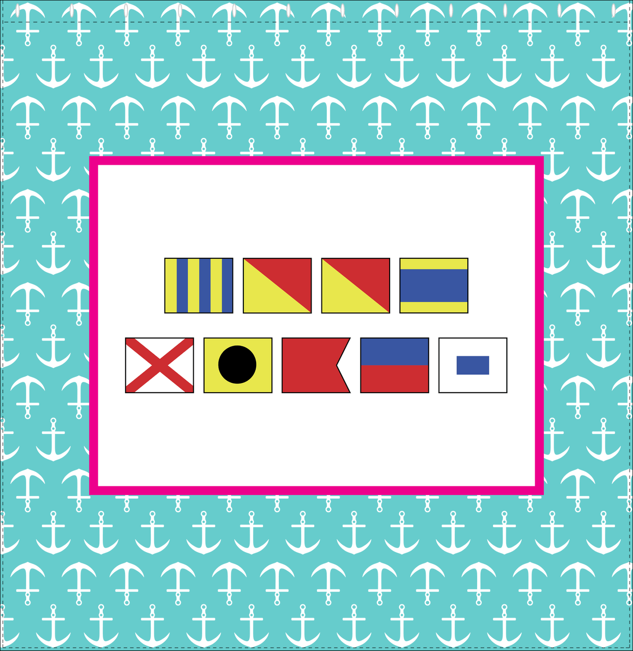 Personalized Nautical Flags Shower Curtain with Anchors - Teal and Pink - Flags without Letters - Decorate View