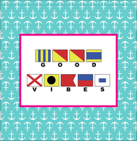 Thumbnail for Personalized Nautical Flags Shower Curtain with Anchors - Teal and Pink - Flags with Small Letters - Decorate View