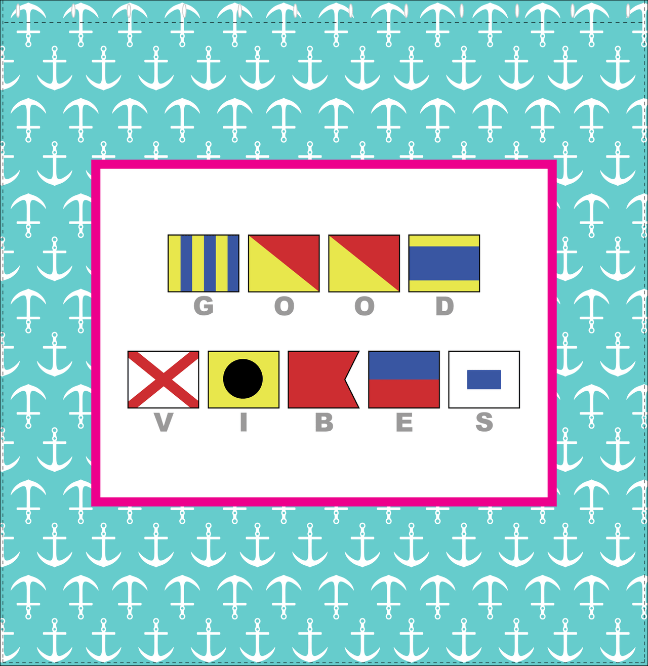 Personalized Nautical Flags Shower Curtain with Anchors - Teal and Pink - Flags with Grey Letters - Decorate View