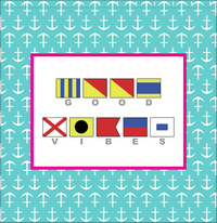 Thumbnail for Personalized Nautical Flags Shower Curtain with Anchors - Teal and Pink - Flags with Grey Letters - Decorate View